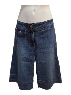 Vezucci Dark Blue Denim Bermuda Shorts with Stud Detail